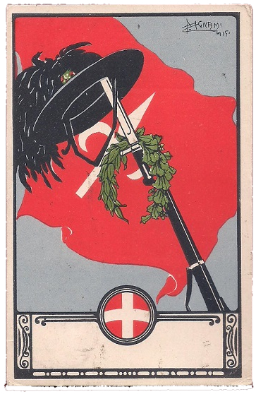 cartolina bersaglieri con bandiera Trieste illustratore Bignami da Milano a Bologna del 6.4