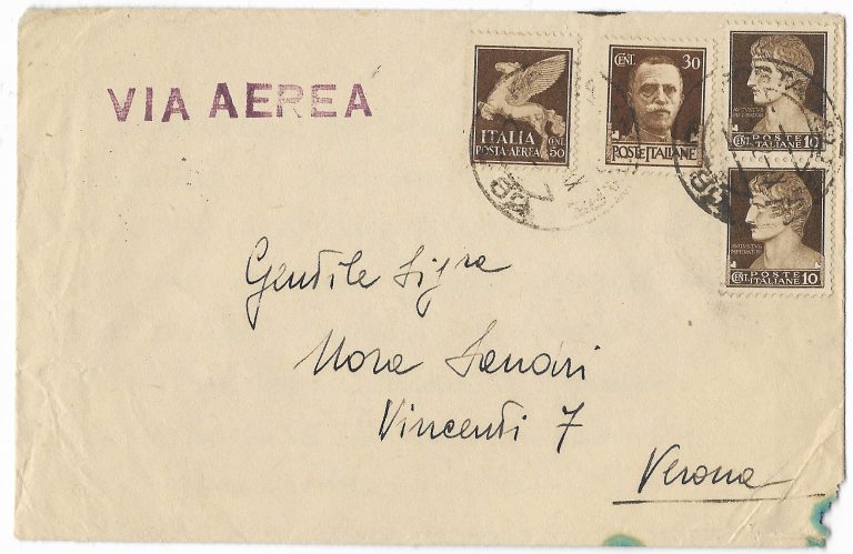 busta per via aerea da Posta Militare 82 (GRECIA) Imperiale coppia c.10 + c.30 + P.A. c