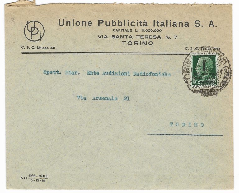 lettera per città Torino 1944 c